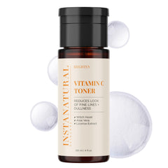 InstaNatural Vitamin C Face Toner ingredients close-up highlight witch hazel and botanicals.