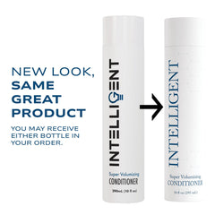 Intelligent Shop conditioner label highlighting paraben-free formula for all hair types.