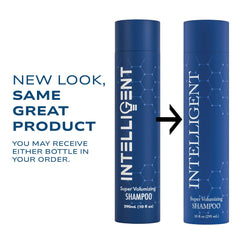 Intelligent Shop shampoo label closeup highlighting dense appearance benefits
