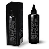 Intenze Black Label tattoo ink 8oz bottle – front view, professional-grade color for precise linework.