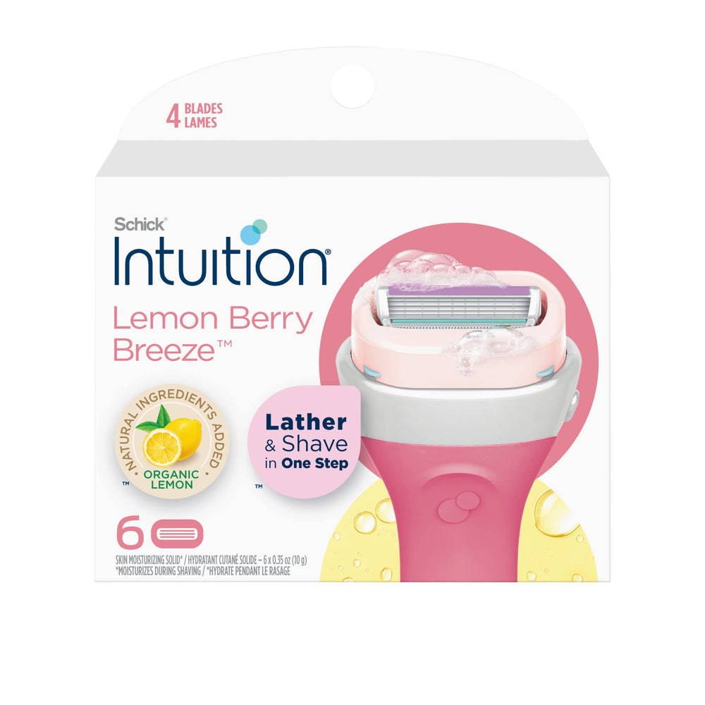 INTUITION Lemon Berry Breeze refill cartridge front view for smooth shaves and built-in moisturizing bar.
