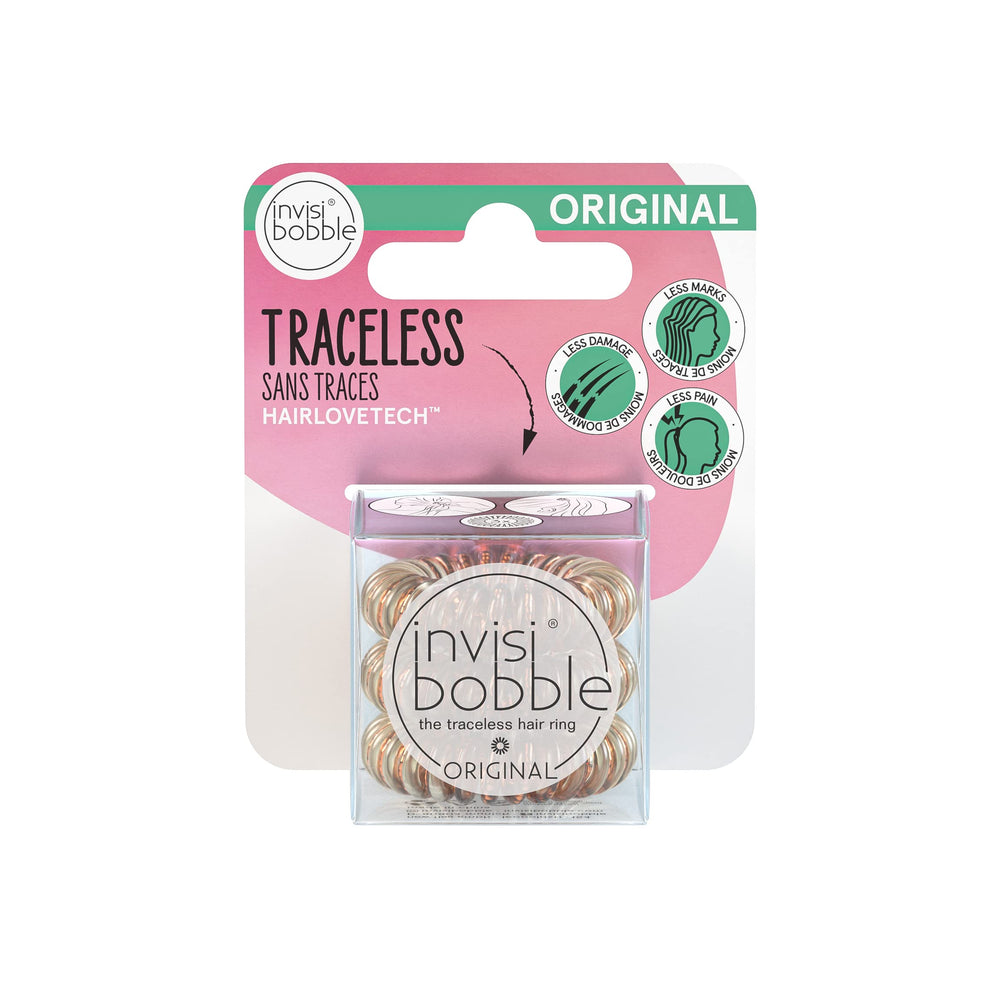 invisibobble Original Time to Shine Bronze Me Pretty closeup showing secure hold without snagging