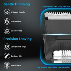 INVJOY manscape body trimmer LED light on during grooming.