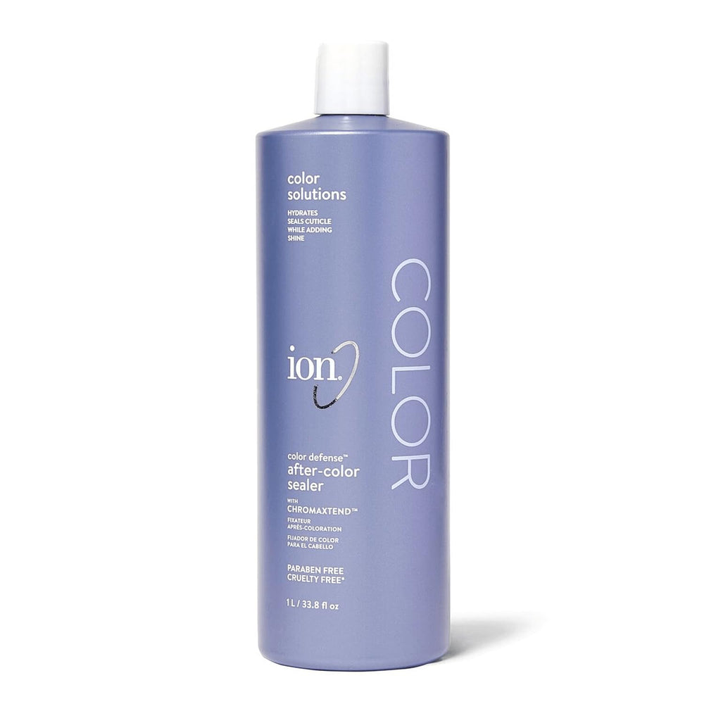 ion Color Defense AfterColor Sealer bottle shown, highlighting softness and shine for color-treated hair