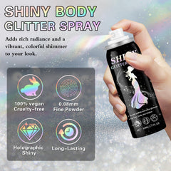 IONSGAKO glitter spray applied to hair for holographic sparkle.
