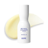 IOPE Retinol Super Bounce Serum bottle closeup for a premium daily anti-aging routine.