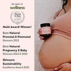 Irene Organics belly butter application on belly showing fast-absorbing nourishment