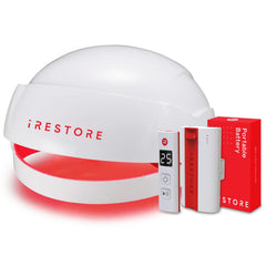 iRestore Essential Laser Hair Growth System front view, comfortable hands-free home use.