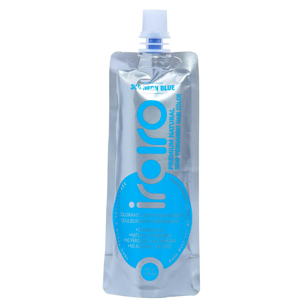 IROIRO neon blue dye bottle pour showing rich vegan color.