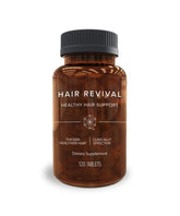 Isagenix Hair Revival bottle with glossy label highlighting biotin benefits for hair growth.