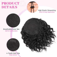 Isaic ponytail extension 8in jet black side view highlights volume and realistic texture.