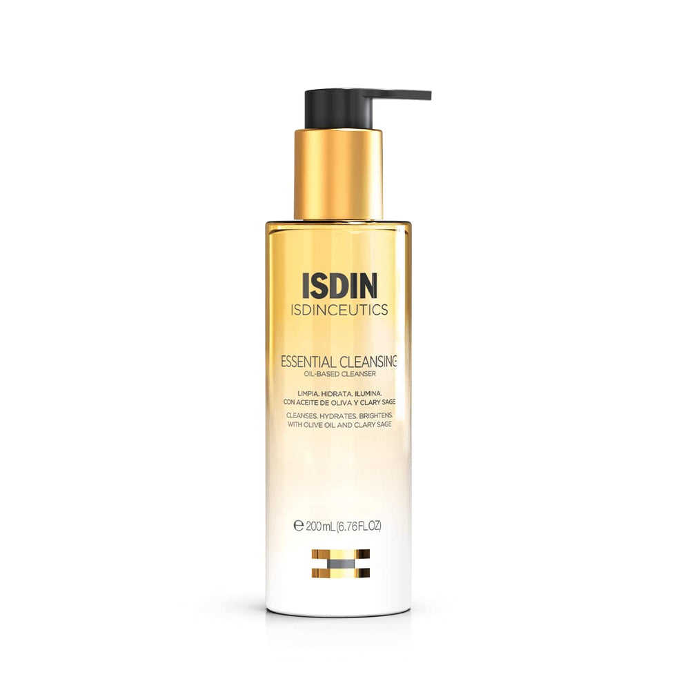ISDIN Isdinceutics Essential Cleansing Oil makeup-removal pump offers quick makeup removal with hydration.