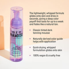 Isle of Paradise Glow Clear Self-Tanning Mousse with application mitt for streak-free results.