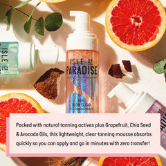 Foamy texture of Isle of Paradise Glow Clear Self-Tanning Mousse during application.