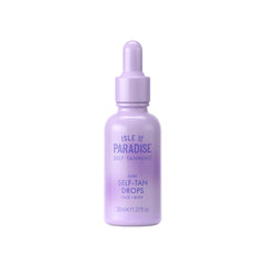 Isle of Paradise self-tanning drops bottle shows fragrance-free, dermatologist-approved formula for natural bronze.
