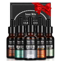 ISNER MILE beard oil kit sandalwood image highlights nourishing blend for silky, polished beard.