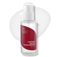 ISNTREE Chestnut AHA 8% Clear Essence bottle close-up for gentle exfoliation.