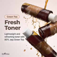 ISNTREE green tea fresh toner swirl on skin shows fast absorption.