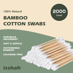 Isshah bamboo cotton swabs closeup double tips show precise control for cosmetics.