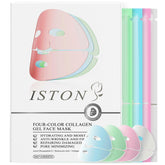 ISTON 4-in-1 mask set packaging highlights a premium kit for hydration, elasticity, soothing, and brightening.