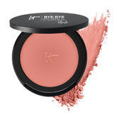 IT Cosmetics Bye Bye Pores Blush swatch shows sheer, buildable color and pore diffusion