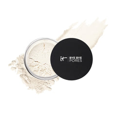 IT Cosmetics Bye Bye Pores powder jar closeup showing pore-blurring effect
