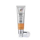 IT Cosmetics CC+ Cream Tan in application swatch showing full coverage and natural finish