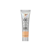IT Cosmetics CC+ Cream Travel Medium Tan bottle demonstrates portable full-coverage skincare