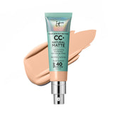 IT Cosmetics CC+ Natural Matte Light Cool pump bottle shows pore-blurring matte finish.