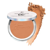IT Cosmetics CC+ Airbrush Perfecting Powder Foundation compact swatch shows pore-blurring finish and sheer-to-full coverage