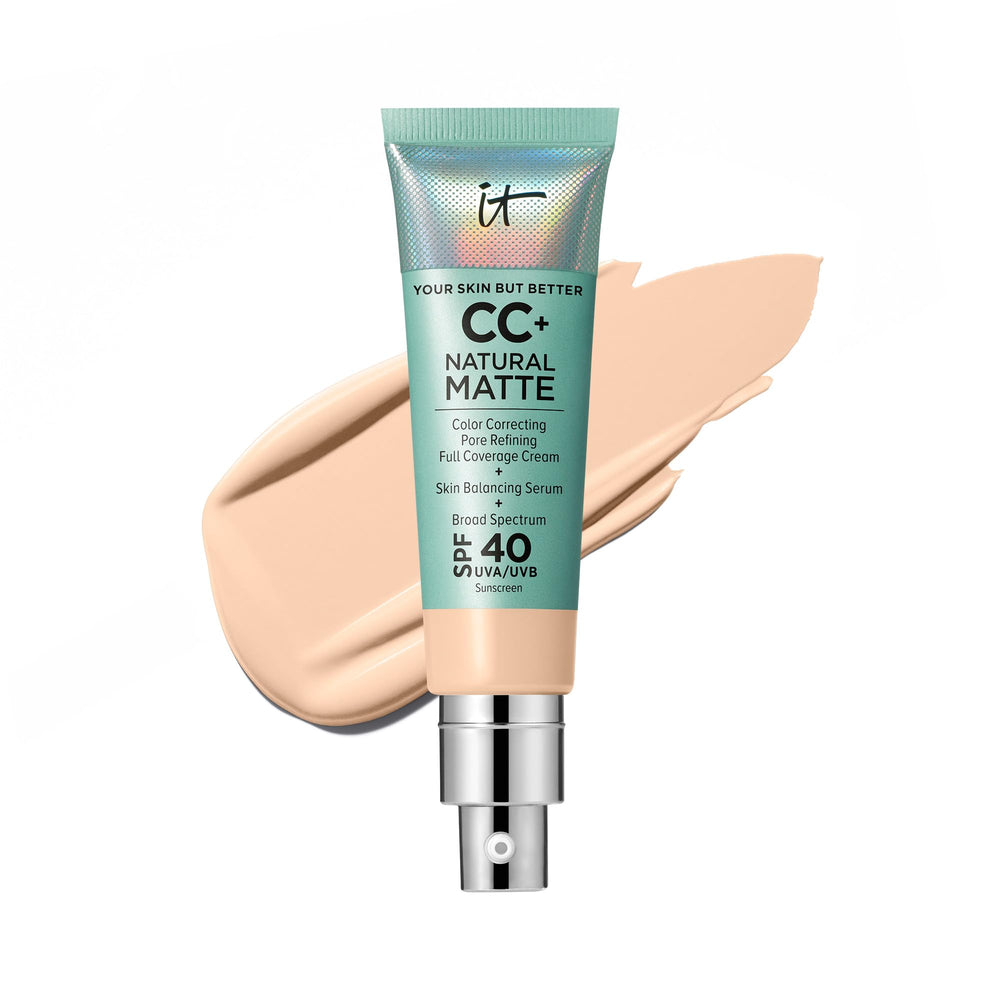 IT Cosmetics CC+ Natural Matte bottle-pump shows oil-control and SPF 40 protection