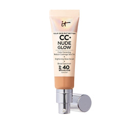 IT Cosmetics CC+ Nude Glow bottle shows radiant skin tint for everyday glow