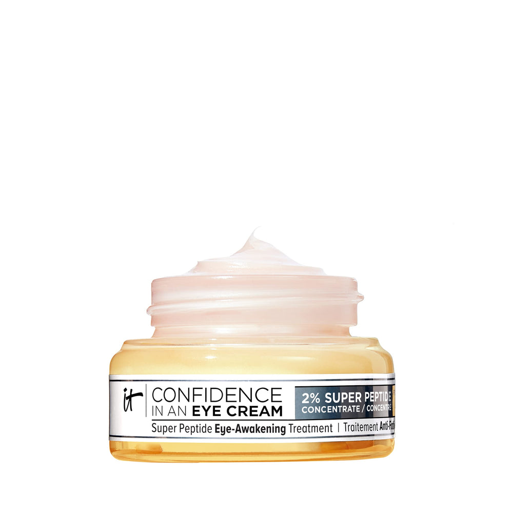 IT Cosmetics Confidence in an Eye Cream tube closeup for brighter under-eye.