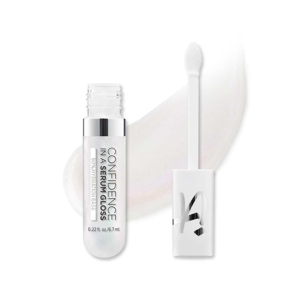 IT Cosmetics Confidence in a Serum Lip Gloss Self-Assured Clear Shimmer close-up for instant hydration and high shine.