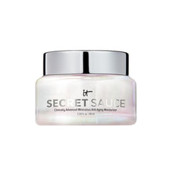 IT Cosmetics Secret Sauce moisturizer bottle close-up showing gel-cream texture for radiant skin