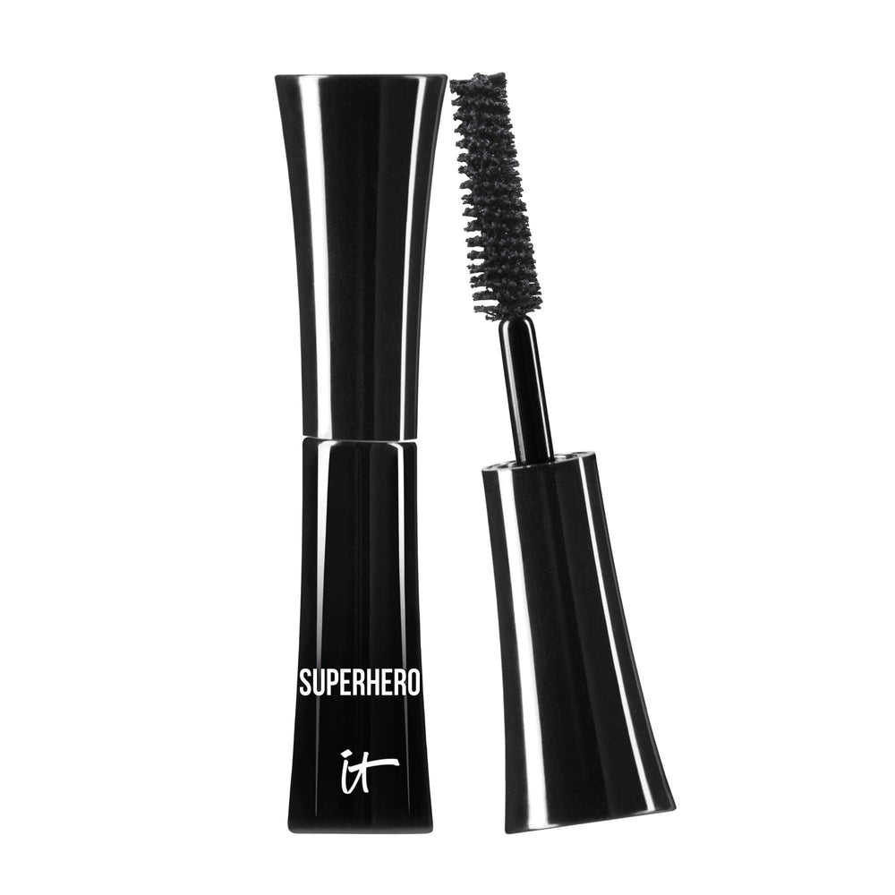 IT Cosmetics Superhero Mascara Travel packaging showcases compact on-the-go design for extra lift.