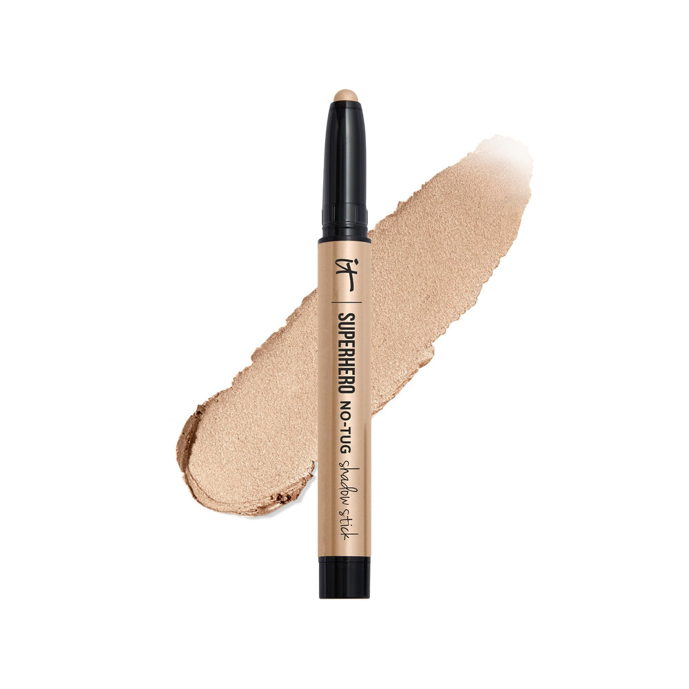 IT Cosmetics Superhero No-Tug eyeshadow stick Bold Bubbly cap close-up shows smooth glide.