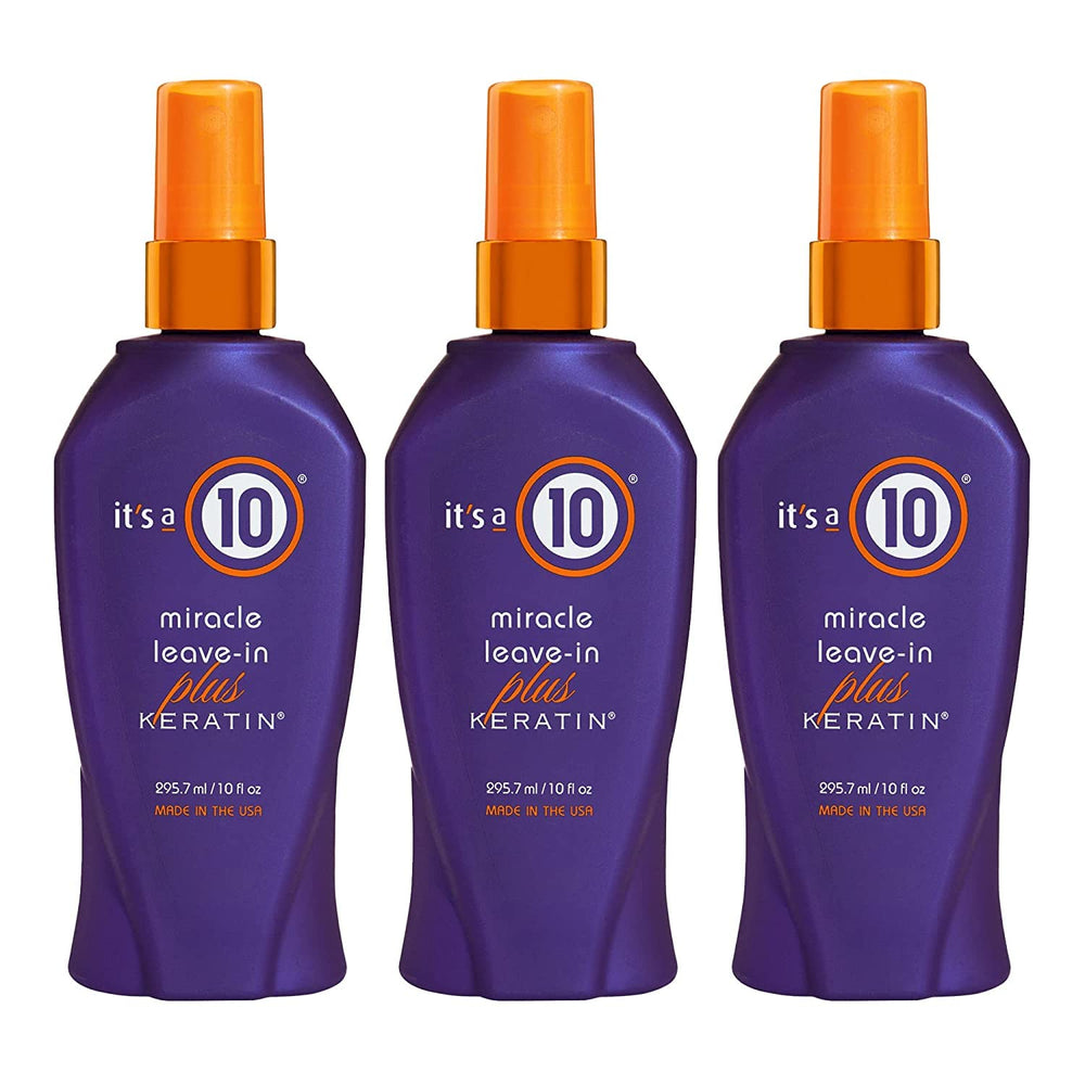 It's a 10 Haircare Miracle Leave-In Keratin spray bottle detangles and adds shine.