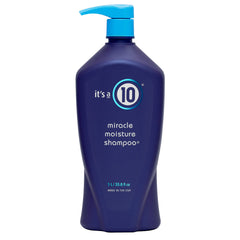 It's a 10 Haircare Miracle Moisture Shampoo bottle front view shows color-safe hydration.