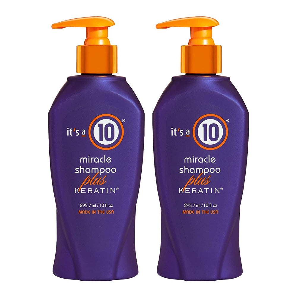 Its A 10 Miracle Shampoo Plus Keratin 10oz bottle highlights heat protection during styling.