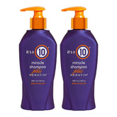 Its A 10 Miracle Shampoo Plus Keratin 10oz bottle highlights heat protection during styling.
