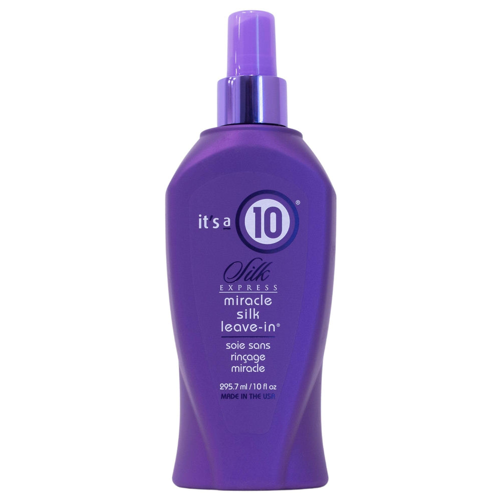 It's A 10 Silk Express Miracle Silk Leave-In bottle—ultra silky finish for smoother styling.