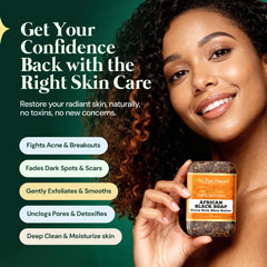 It's Pure Natural African Black Soap bars extra rich shea butter close-up shows nourishing skin care.