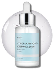 IUNIK Beta-Glucan Power Deep Moisture Serum bottle closeup shows instant hydration for dry skin