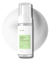 IUNIK Centella Bubble Foaming Cleanser packaging highlights vegan ingredients for gentle cleansing.