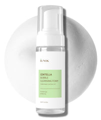 IUNIK Centella Bubble Foaming Cleanser packaging highlights vegan ingredients for gentle cleansing.