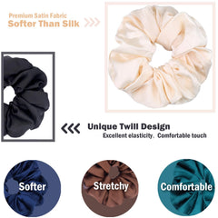 IVARYSS satin-soft scrunchie close-up shows luxurious satin finish for comfort