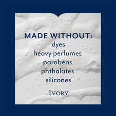 Ivory Body Wash Original back label highlights dye-free, fragrance-light formula for sensitive skin.