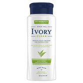 Ivory Clean Aloe Body Wash bottle-lather shows rich foam for gentle cleansing.