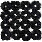 Ivyu 16-pcs satin scrunchies pack; glossy black finish provides gentle hold for comfortable wear.